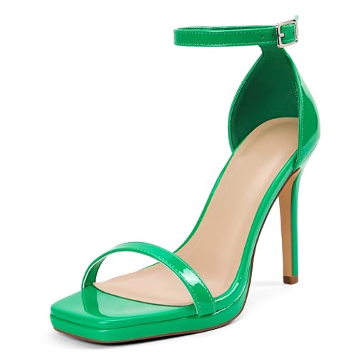 Women Strappy High Heeled Sandals,4.3-Inch Stiletto Open Square Toe Heels with Ankle Strap at Wedding Bride Prom Date Work Church Dressy2