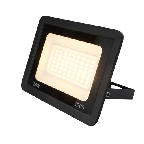 Alpinaluz Proyector LED Exterior 50W, 4750lm, Luz Cálida 3000K, IP65, Soporte Ajustable, Carcasa de Aluminio, Chips SMD 2835 CRI 80 para Patios Jardines y Garajes