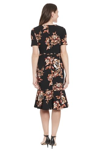 Image of London Times Women's V-Neck Dress - Flounce Hem, Twist Waist, Elegant Office & Event Wear