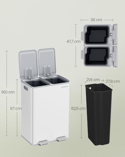 SONGMICS Mülleimer Küche, 2 x 30 Liter, 2 Fächer, mit Softclose-Deckel – Ansicht 6
