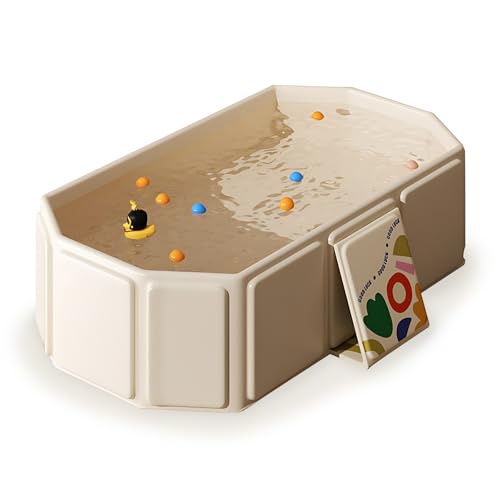 Kingbar Baignoire Pliable Bébé, Bassin De Douche Portable pour Enfants 0-8 Ans, Grande Baignoire Pliable avec Bouchon De Vidange, White