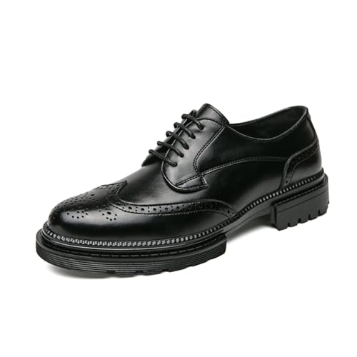 Men's Modern Wingtip Leather Carved Brogue Oxford Shoes Comfortable Round Head Platform Lace Up Height Increasing Dress Shoes for Business Casual Tuxedo Wedding Shoes Groom Shoes