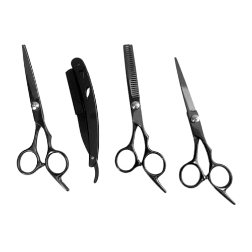 Kit 3 Tesouras Profissionais Barbeiro Cabelereiro Navalha com Estojo Fio Navalha Laser Desbaste Para Cabeleireiro Barbeiro Desfiadeira Case Cores (Preto)