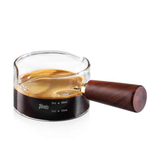 Vaso medidor espresso con mango de madera 120 ml miniatura 1