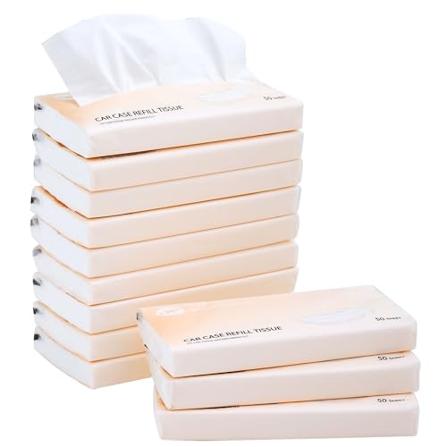 Car Tissue Refills 600 Sheets Facial Tissues Refills for Car Visor Tissue Holder, Travel Tissue Tubes Box Container Perfect Fit Car Cup Holders