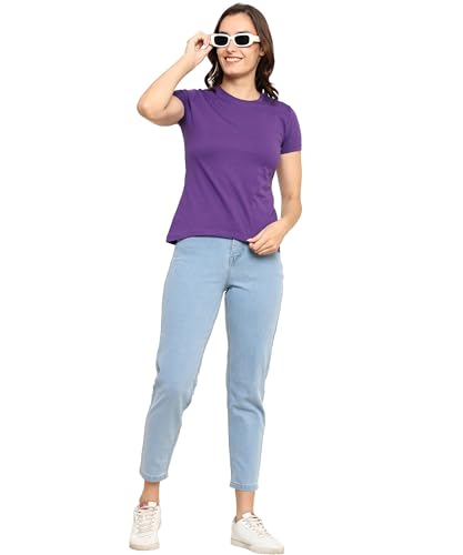 Image of Round Neck T-Shirt Top for Women | Combed Bio-Washed Ring Spun Cotton | Plain | Short Sleeves