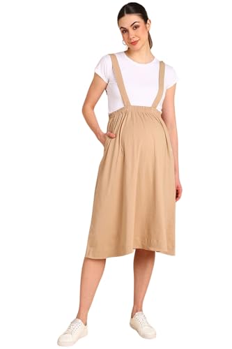 Image of ZELENA Maternity Jersey Skirt for Women with Pockets | 100% Soft Cotton Pregnancy & Postpartum Skirt | Stretchable Maternity Skirt with Detachable Strap for Mothers