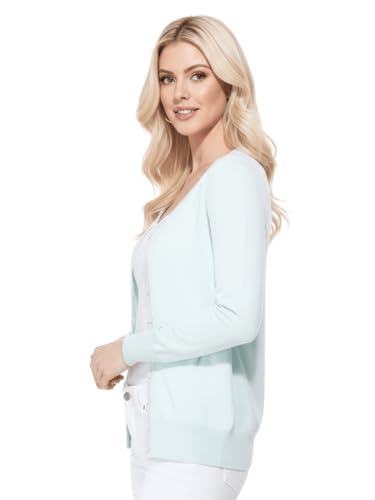 Image of YEMAK Women's Knit Cardigan Sweater - Long Sleeve V-Neck Basic Classic Casual Button Down Knitted Soft Lightweight Top