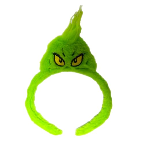 AZMONADIO Christmas Green Santa Headband Furry Santa Hat headband Green Monster Xmas Headband Gifts for Adult Men Women
