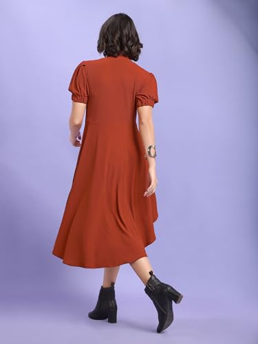 Image of PURVAJA Women's Fit & Flare Knee Length Short Sleeve Turtle Neck Solid Dress