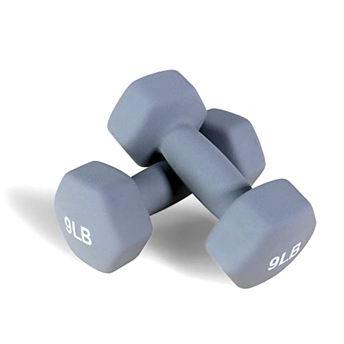 Signature Fitness Set of 2 Neoprene Dumbbell Hand Weights, Anti-Slip, Anti-roll, Hex Shape Colorful ((9-Pound, Pair))