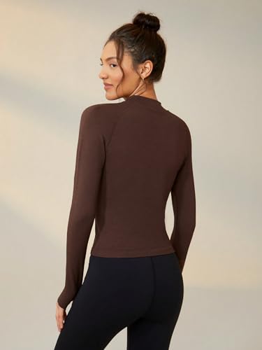 SweatyRocks Blusa feminina de manga comprida com meio zíper, esportiva, esportiva, ioga, treino, pul