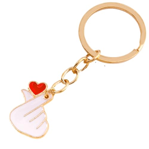 YOYODOGS Lucky Finger Heart KeyChain,Gold Enamel Love Hand Charm,Exquisite Fashion Couple Accessories,Mutual Love Commemorative Gift,Multifunctional Pendant