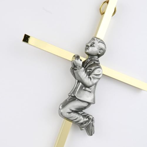 needzo first communion gift set for boys - gold plated tie clip ihs bell medal and brass wall cross 3 items included