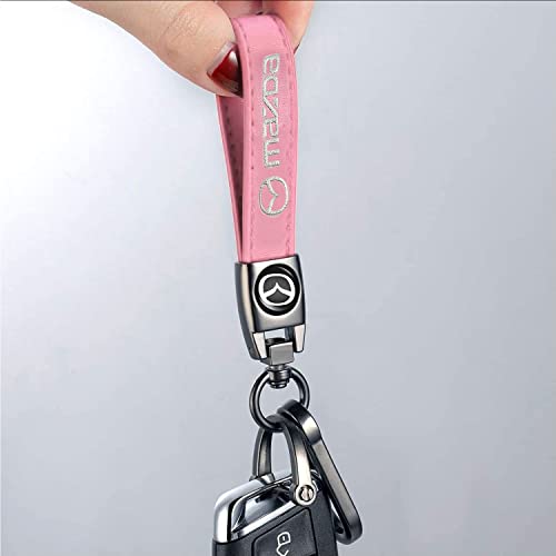 Bimadiyijia Car Keychain For Mazda Cx7 Cx5 Cx9 Cx-5 Cx3 Mx-5 Protege Valet Rotary Rx8 Series Genuine Leather Keychains With Car Logo Key Chain For Man And Woman Keyring Car Accessories-Pink #TOP3