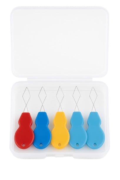 Image of Needle Threader, Small Needle Eye Threader Tool, Easy Threader for Machine and Hand Sewing, Threading, Ideal for Needlework, with Transparent Box, Color Random (6pcs) (5pcs String Threader)