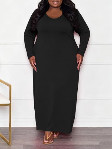 Image of TOPSRANI Womens Plus Size Maxi Dresses for Women Oversize Casual Short Sleeve V Neck Loose Plain Solid Trendy Summer Dress