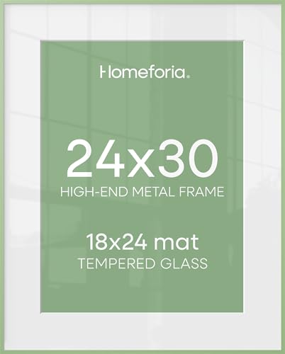 Image of Homeforia 24x30 Frame Sage Green, High End Metal 24x30 Picture Frames with Mat 18x24 Photo, 24 x 30 Sage Green Poster Frame Matted to 18 by 24 Art, 30x24 Thin Frame, Tempered Glass, Wall Kit, Set of 1