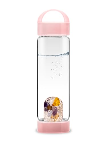 VitaJuwel ViA PRANA Rose | Botella de agua de yoga con amatista, madera petrificada, calcedonia, ámbar y cristal de roca para la atención plena, el equilibrio interior y la fuerza vital