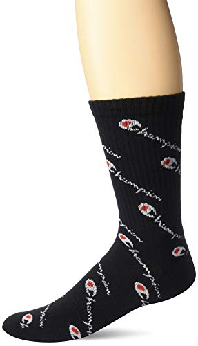 Champion LIFE Men's All Over Print Crew Sock, black, One Size