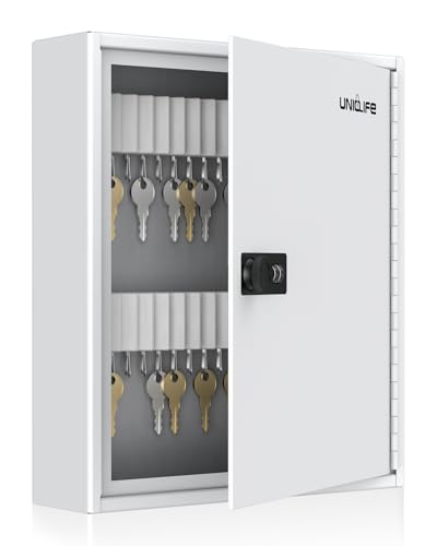 Uniclife 60 positioner slitsade nyckel skåp med kombinationslås återställbar vit digital säkerhet förvaringslåda stålnyckel arrangör med slitsade ställ vit