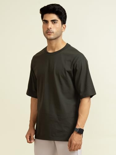 Image of DAMENSCH Statement Solid Oversized T Shirt for Men, Heavyweight, Anti-Pilling, Stylish, Relaxed Fit T Shirt for Men Cotton