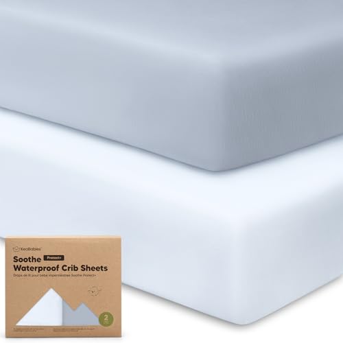 Image of 2-Pack Waterproof Crib Sheets for Girl, Boy - Organic Cotton 52X28 Fitted Crib Sheets Neutral,Crib Mattress Protector Sheets,Soft Toddler Bed Sheets,Washable Infant Fitted Baby Crib Sheets (Blue Flax)