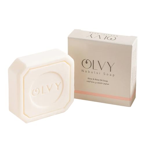 Olvy Palestinian Nabulsi Olive Oil Soap with Rose oil– 3.5 oz – Natural, Cold-Processed, Vegan Bar for Hydrating & Radiant Dry/Sensitive Skin (Olive and Rose Oil)