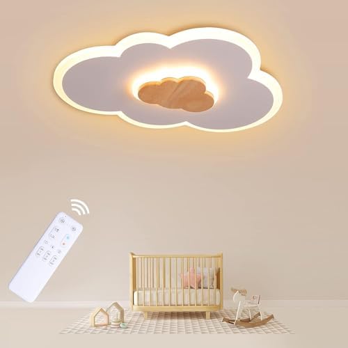 FANLG LED Deckenlampe Kinderzimmer 60CM Schlafzimmerlampe Wolkenlampe | Deckenleuchte dimmbar mit Fernbedienung 3000K-6000K Kinderzimmer Lampe Decke babyzimmer Deckenlampe holz mit