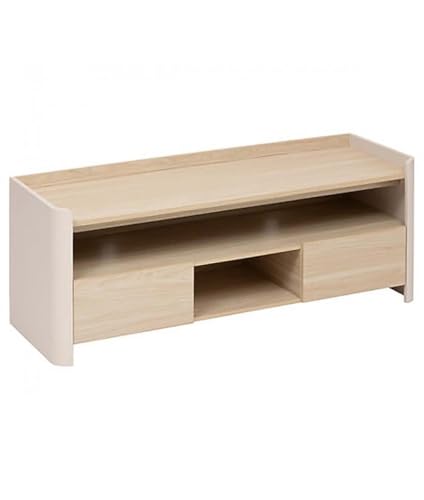 PEGANE Meuble TV avec Deux Portes et des étagères internes, Coloris Blanc/chêne Naturel - Longueur 120 x Profondeur 40 x Hauteur 45 cm