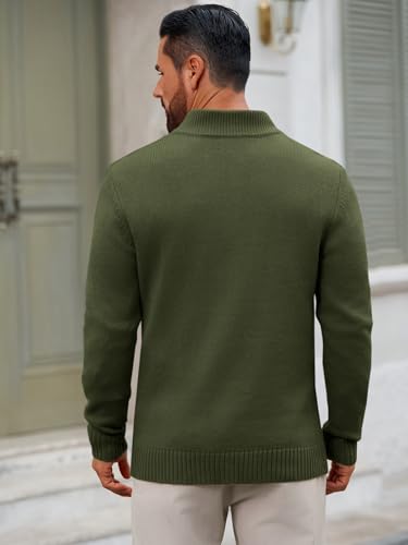 Runcati Mens Quarter Zip Sweater Long Sleeve Slim Fit Pullover Mock Neck Casual Ribbed Knit Polo Sweaters3