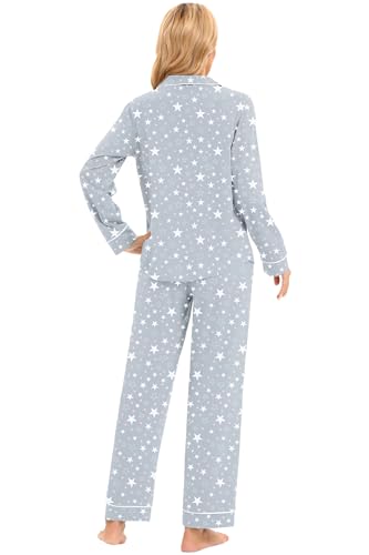 Image of LUBOT 100% Cotton Pajamas for Women Pajama Set 2 Piece PJ Sleepwear Set Soft Ladies Button Knit Long Sleeve Loungewear XS-XXL