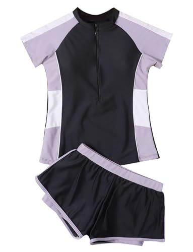 Happy Cherry Girls Rashguard Swimsuit Zipper Bathing Suit Little Kids Summer Beach Swim Top with Liner Bodyshort or Skirt3