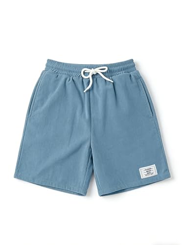 Haloumoning Jungen Shorts Sommer Elastisch Freizeitshorts Kinder Einbarbig Stretch Bermuda Shorts mit Kordelzug und Taschen Blau 11-12 Jahre
