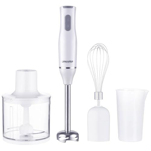 Mesko MS4629 Batidora de Mano Multifunción, Procesador de Alimentos Picadora 0,5 L, Accesorio para Montar Acero Inoxidable, 2 Velocidades, Brazo Desmontable, Vaso Medidor 0,7 L, 800W