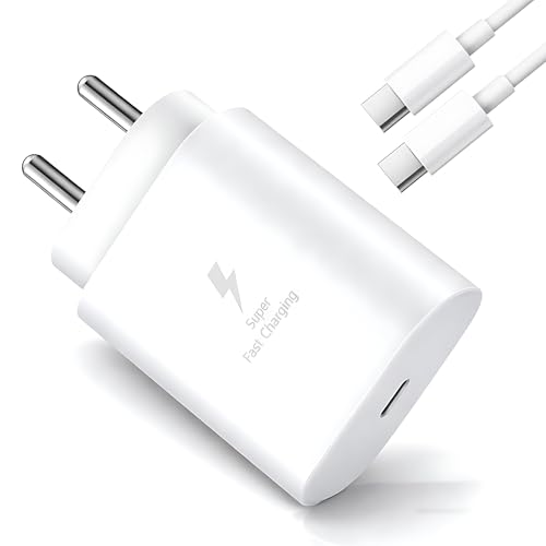 Image of MAK 25W Charger with Cable for Samsung Galaxy M33 5G Charger Adapter Compatible with Galaxy M33 Charger, 25 Watt USB Type C to C Pd Charging Adapter C Type, White