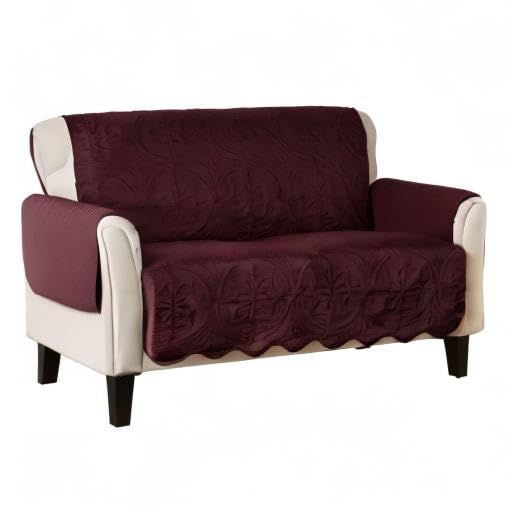 Image of Great Bay Home Reversible Loveseat Cover - Washable Slipcover Furniture Protector with Elastic Straps - Perfect for Kids & Pets - Quilted & Stitched Detail (Wine /Light Grey)