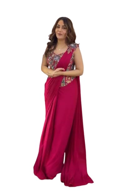 royalstyle Plazzo Top For Women's And Girls For Style Embroidery Sequence work ready to wear saree with Embroidery Blouse wedding bollywood party girls wear Red-picture-7