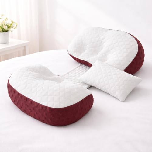 Image of Pregnancy Pillow for Women | Cotton Blend Maternity Pillow for Pregnancy Sleeping | Pillow for Belly Support, Stomach & Hip Pain /Body Support | Washable Cover (White & Maroon, Set of 2)