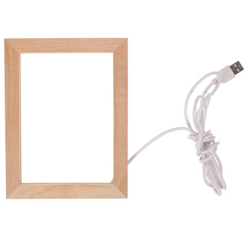 GRIRIW Marco de Fotos de Madera LED con Luz Nocturna USB Portafotos de Escritorio con Iluminación Regulable Tres Colores Lámpara Decorativa Multifunción para Habitación y Oficina