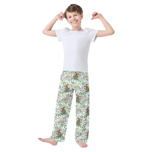Squirrel Hedgehog Florals Boys Long Pants Soft Trousers Elastic Waist Kids Lounge Bottoms with Pockets S-XL2