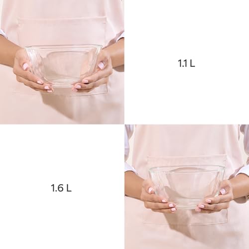 Image of Borosil Square Shape Serving & Mixing Bowl | Borosilicate Glass Bowl for Kitchen & Dinning | Bowl for Mixing Dough, Salad, Batter | Microwave & Dishwasher Safe | Transparent (1.1 L + 1.6 L)