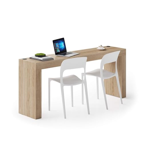 MOBILI FIVER, Escritorio Evolution 180x40, Madera Natural con Dos Patas y Cargador inalámbrico, Aglomerado y Melamina, Mesa Escritorio para Habitación, Oficina, Made In Italy