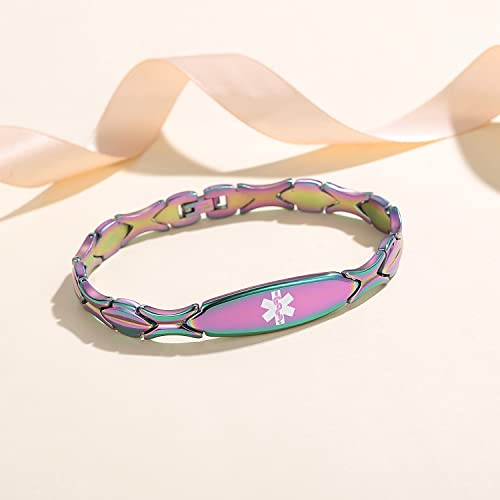 LinnaLove Fashion Shiny medical alert bracelet with Free Engraving Stainless steel Medical id bracelet for Women2