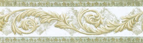 Concord Wallcoverings Wallpaper Border Damask Pattern Floral Ornament Leaves Diamonds For Bedroom Living Room Bathroom Powder Room, Beige Gray White, 15 Ft By 7 In Ns76926 #TOP1