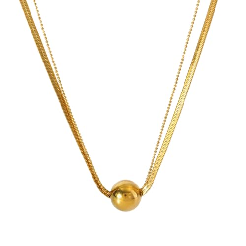 Genérico collar hombre.Colgante de collar de bolas sólidas de color dorado para mujer, cadena de cuello de moda y joyería chapada en oro