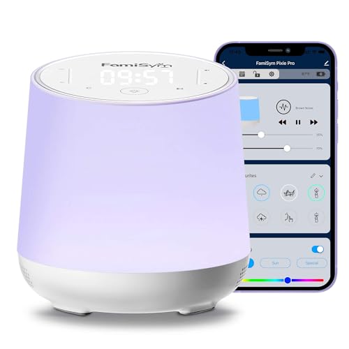 Image of FamiSym White Noise Machine for Baby & Kids, Nursery Night Light & Alarm Clock, Dimmable Clock & Temperature Display, 34 Soothing Sounds, Toddler Sleep Trainer