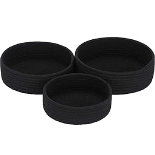 Image of 100% Natural Jute small box mini rope paper storage Round hamper baby nursery tray bucket for Living Kitchen, Drawing Room,fruits, kitchen, office, (black bowl)