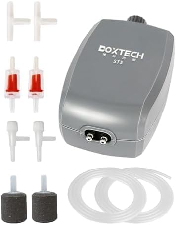 UPETTOOLS Bomba de aire para acuario, color gris, bomba de aire para tanque de peces con accesorios, bomba de oxígeno de doble salida ajustable con