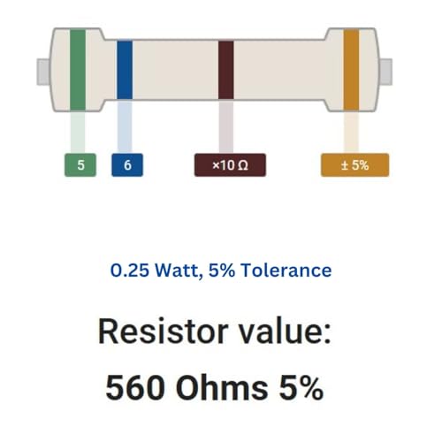 Image of 560 Ohm Resistor 1 /4W 5% Tolerance, Pack of 100 (560 Ohm)